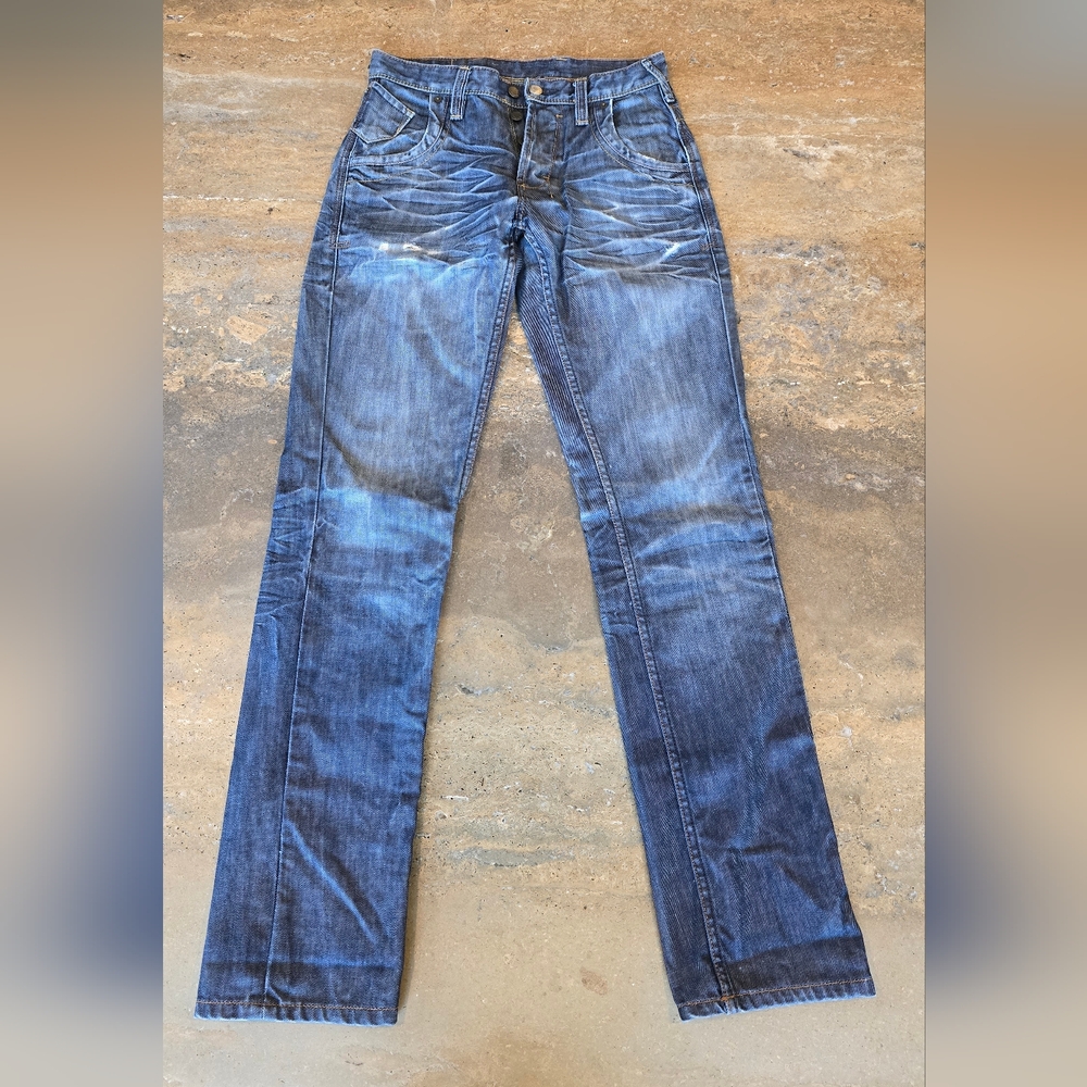 Coyote Jeans Mens  30x34 straight fit honey comb salvage Japanese denim indigo
